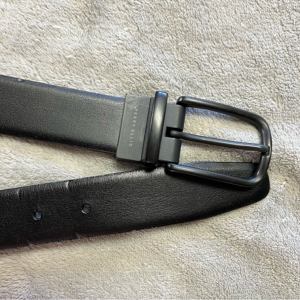 Perry Ellis Black & Brown Reversible Bonded Leather Unisex Belt